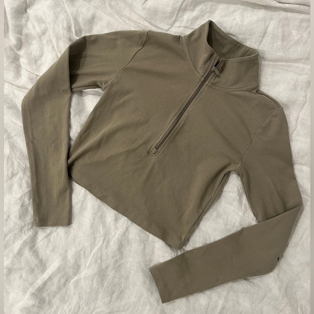 Sunday Best Khaki Zip-Up Crop Top